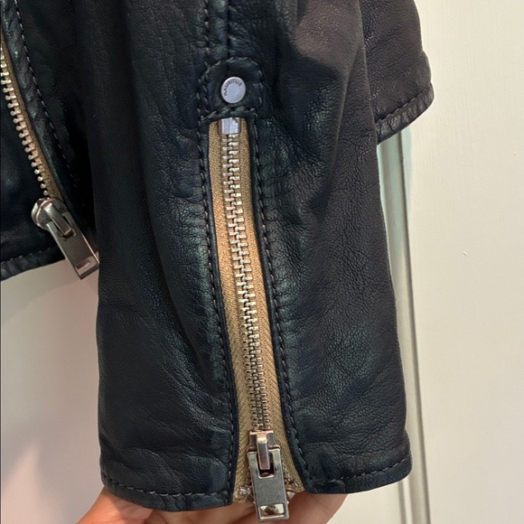 Navy Blue Mauritius Leather Jacket with Zippers - Picture 5 of 11